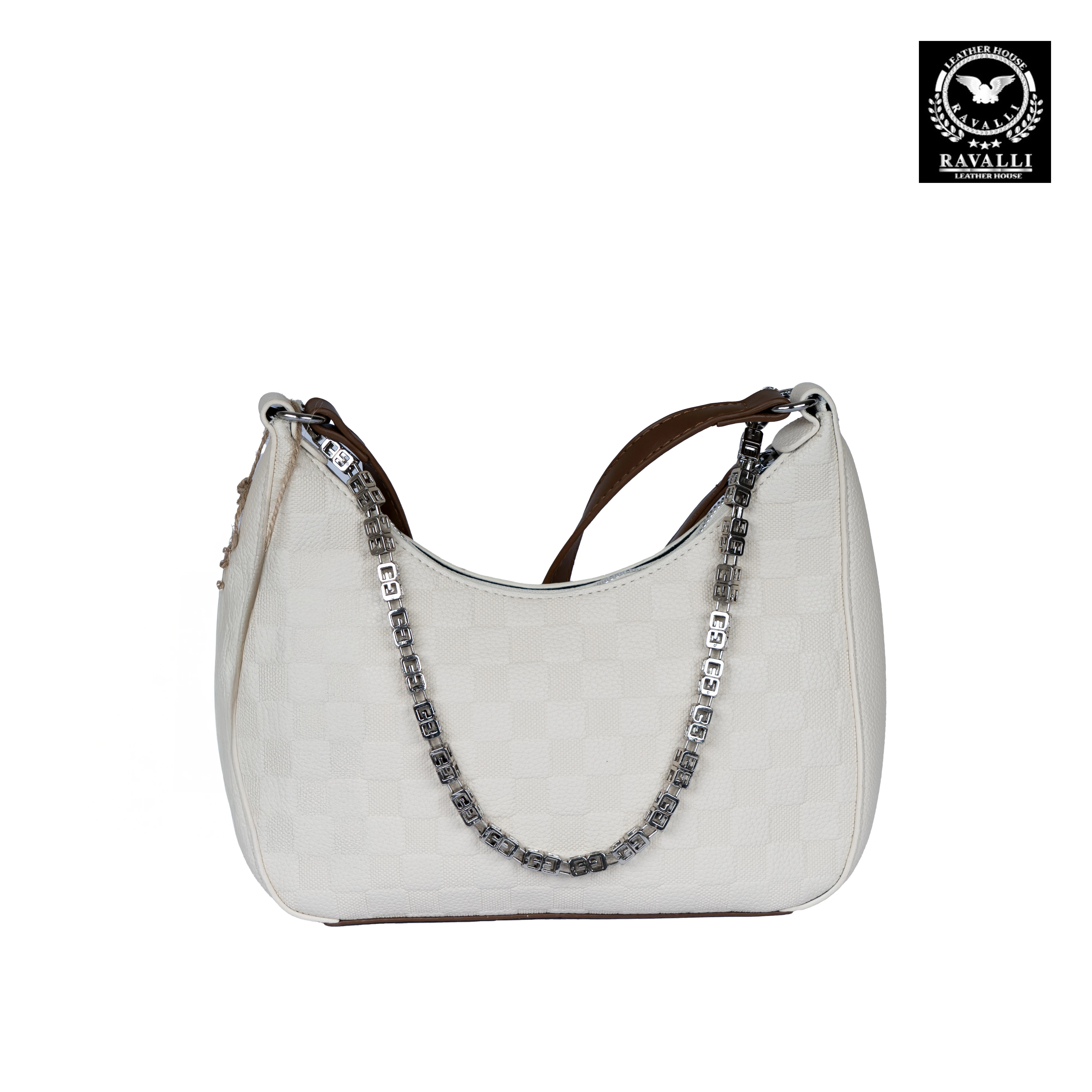 Elegant Shoulder Bag with Silver Chain & Leather Strap