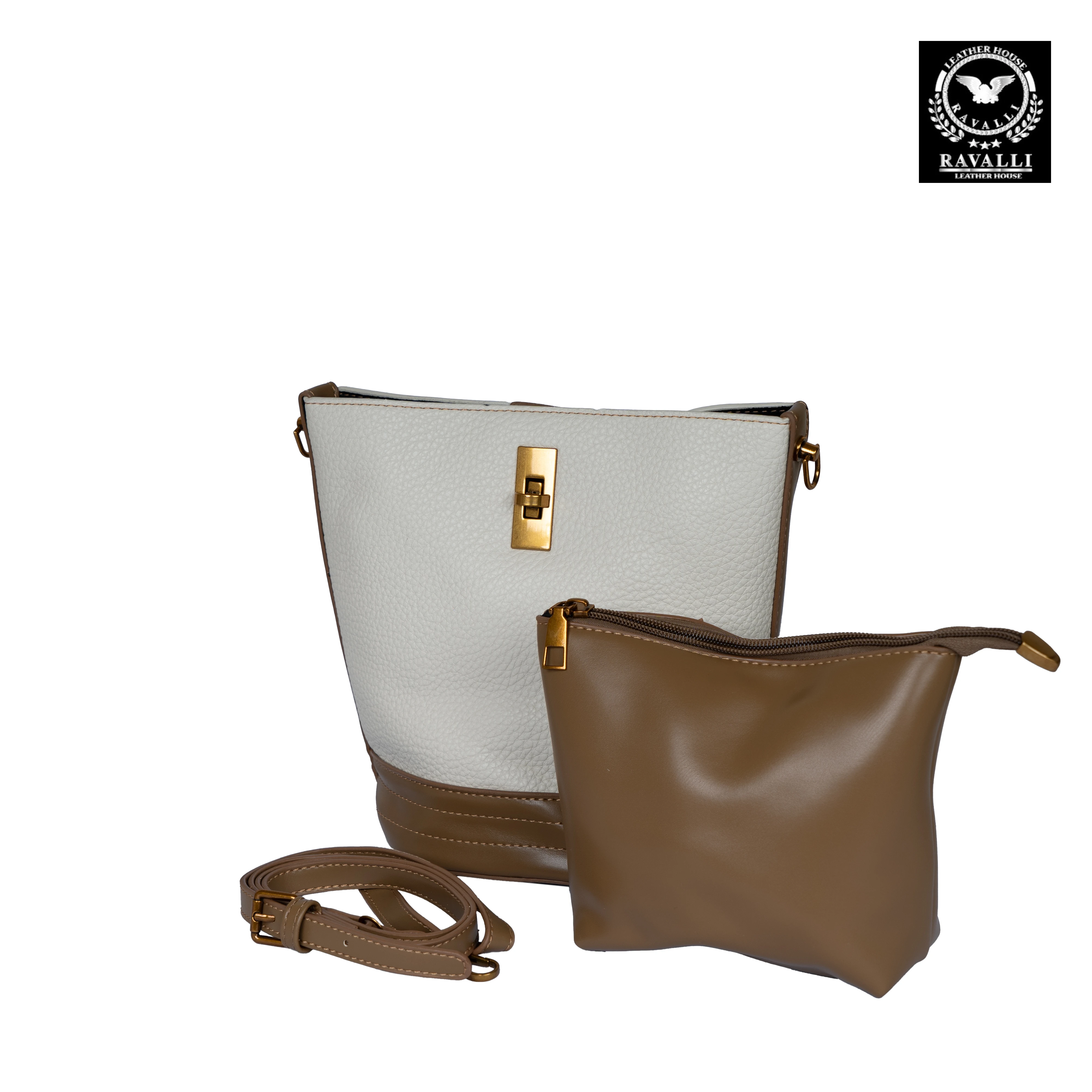 Two-Tone Leather Crossbody Bag with Gold Lock