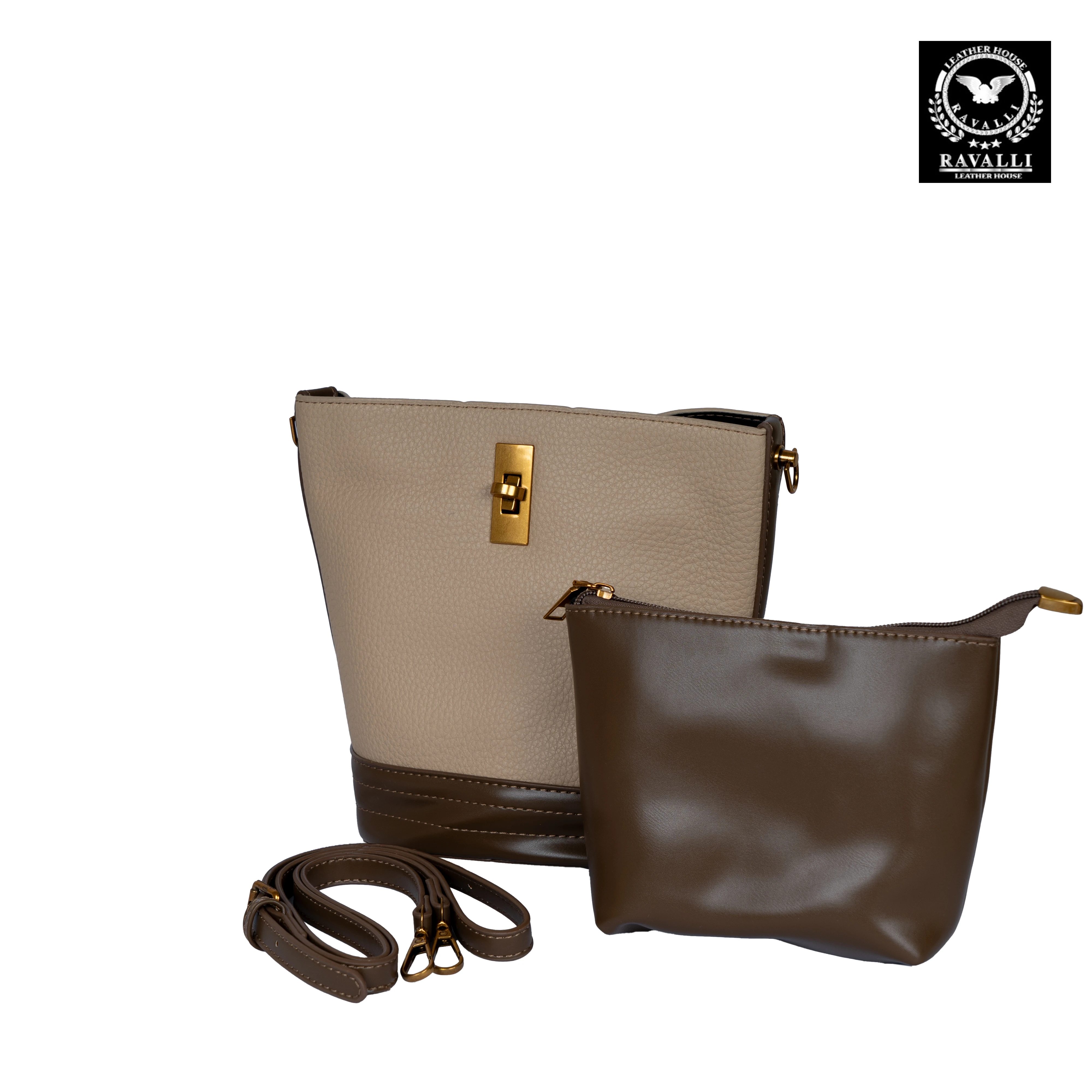 Two-Tone Leather Crossbody Bag with Gold Lock