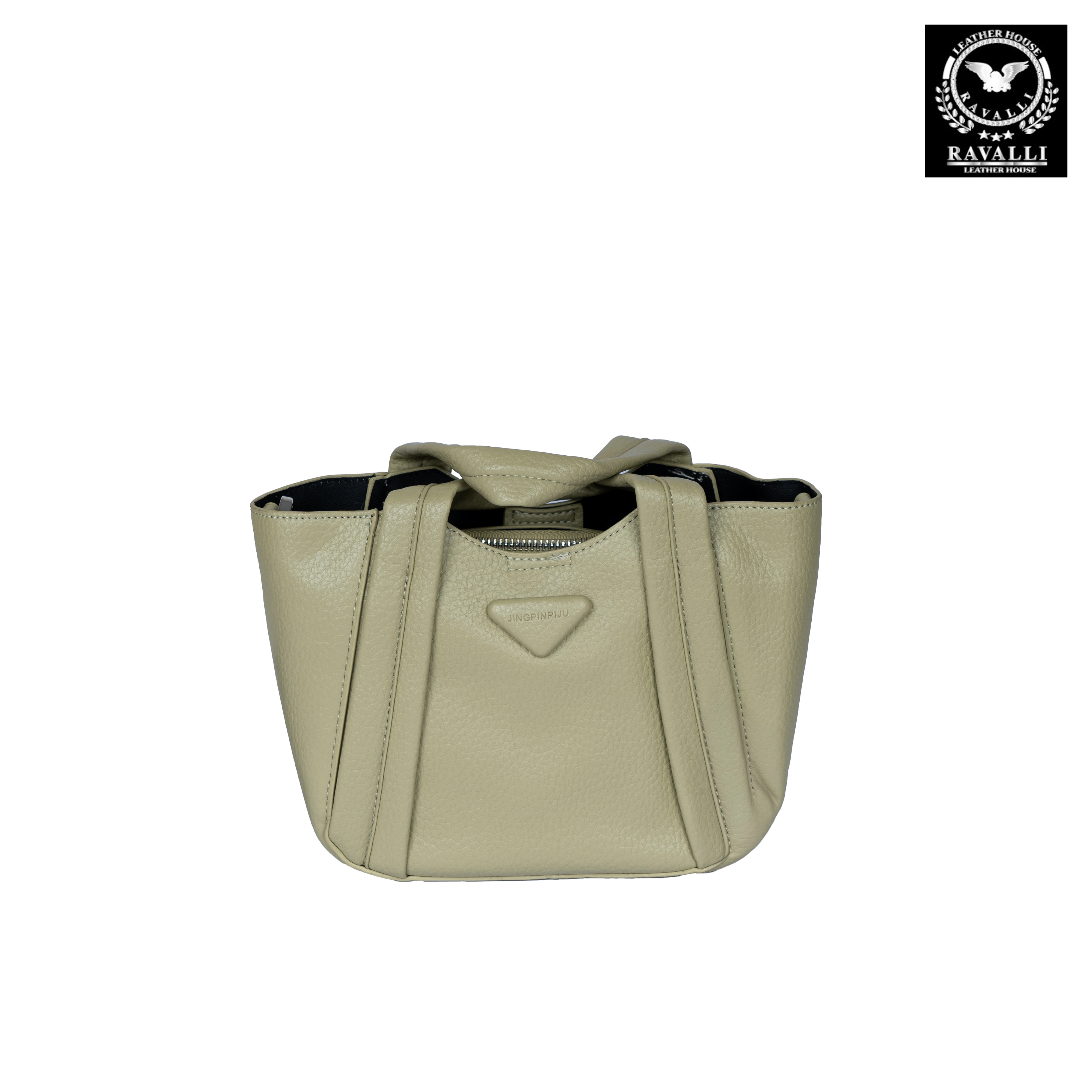 Leather Handbag with Dual Handles & Top Zipper