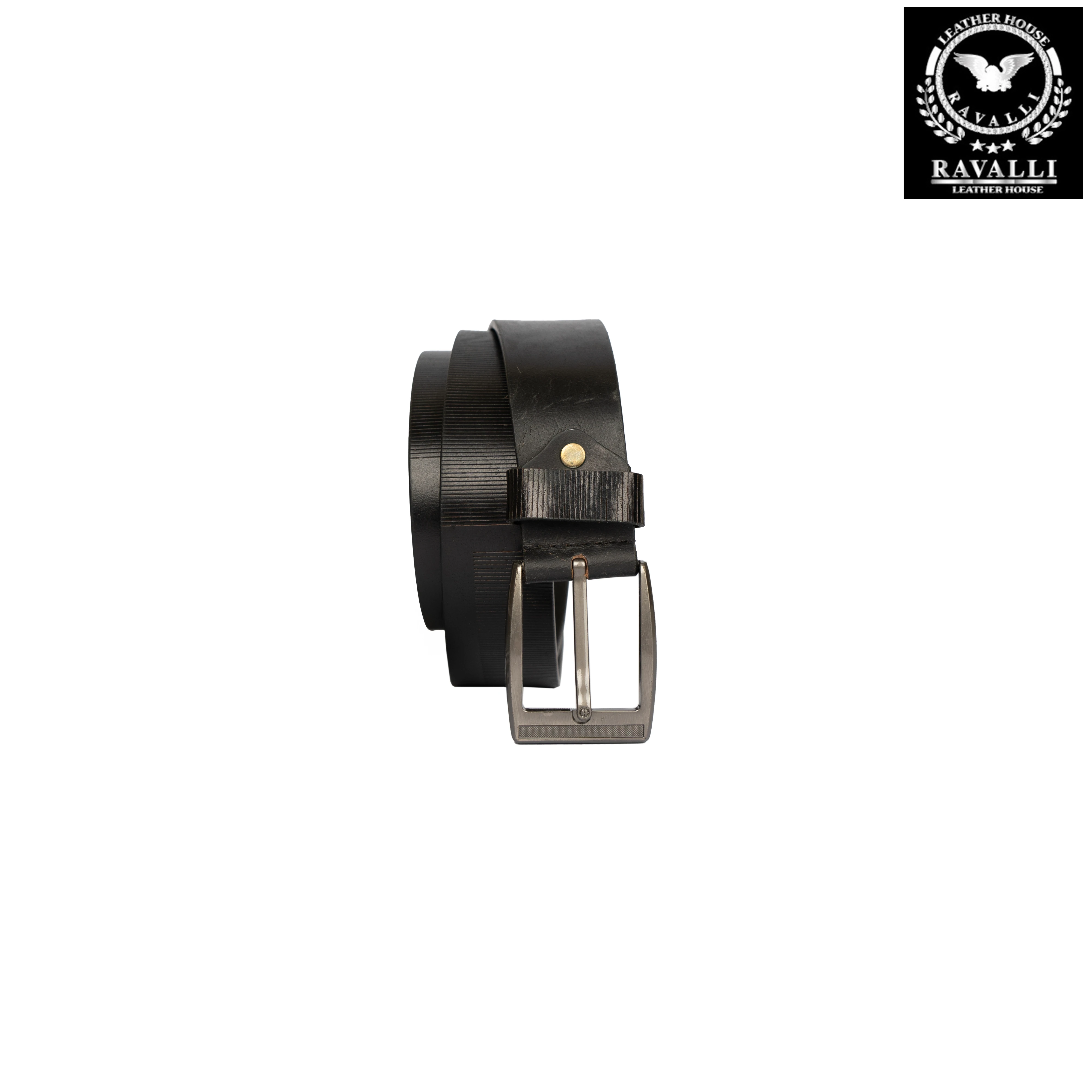 Stride Men’s Leather Belt – Genuine Leather with Engraved Striped Pattern