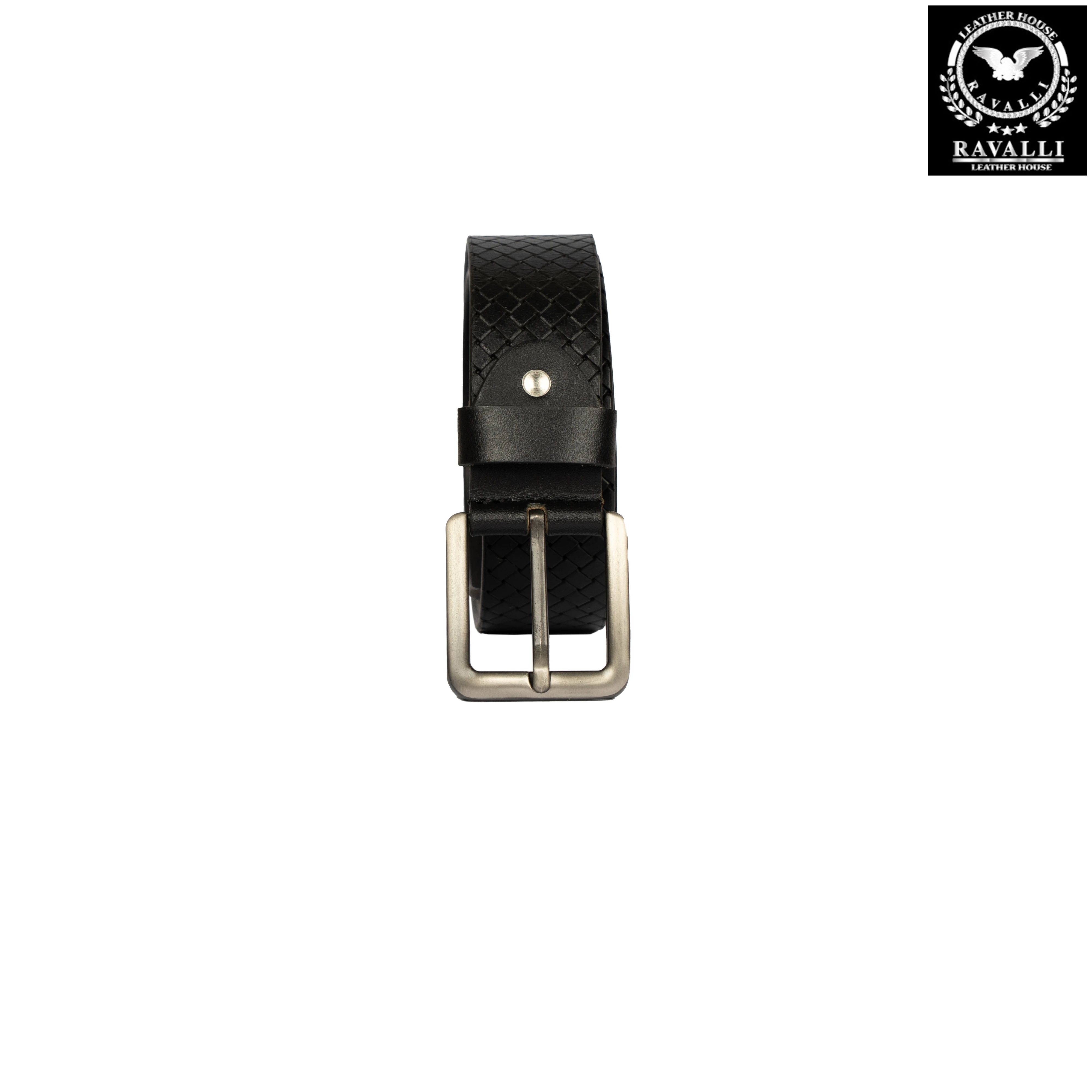 Men’s Textured Leather Belt – Grid Pattern – 100% Genuine Leather